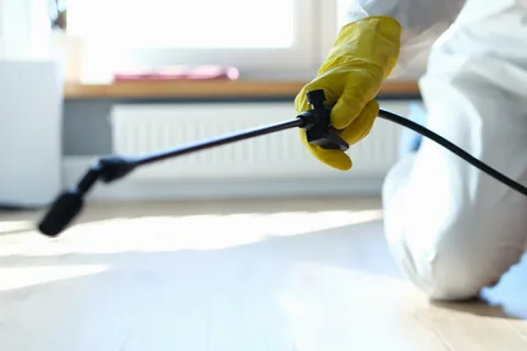 sprayer treatment along a baseboard
